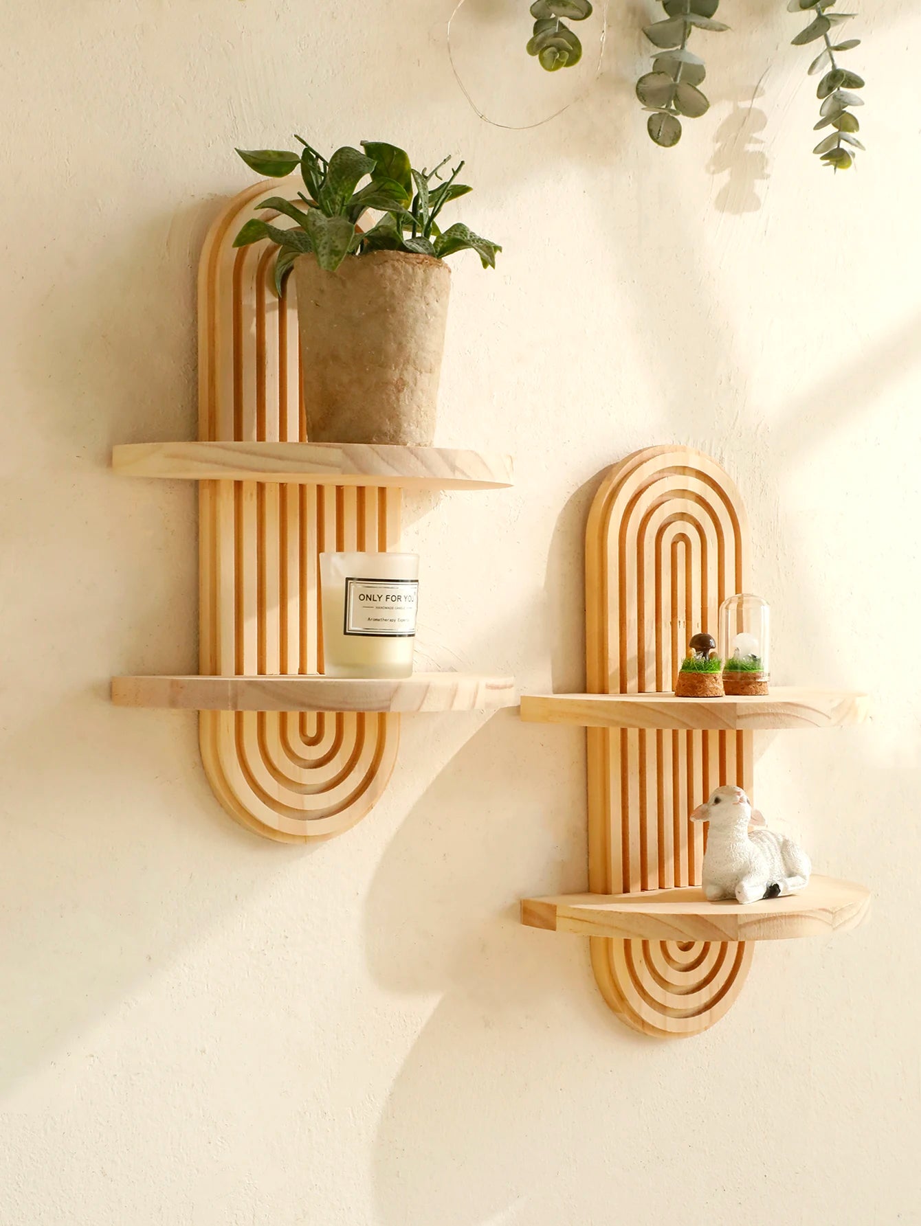 Boho Wooden Wall Shelf - Geometric Design