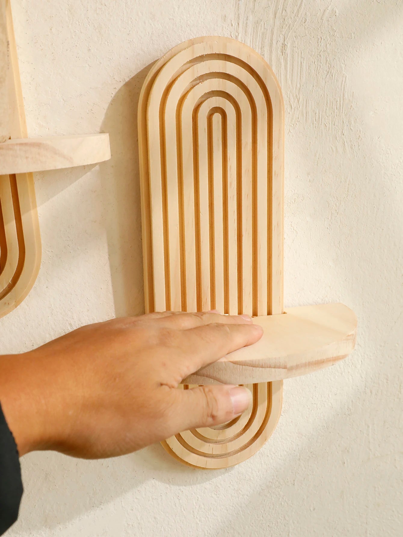 Boho Wooden Wall Shelf - Geometric Design