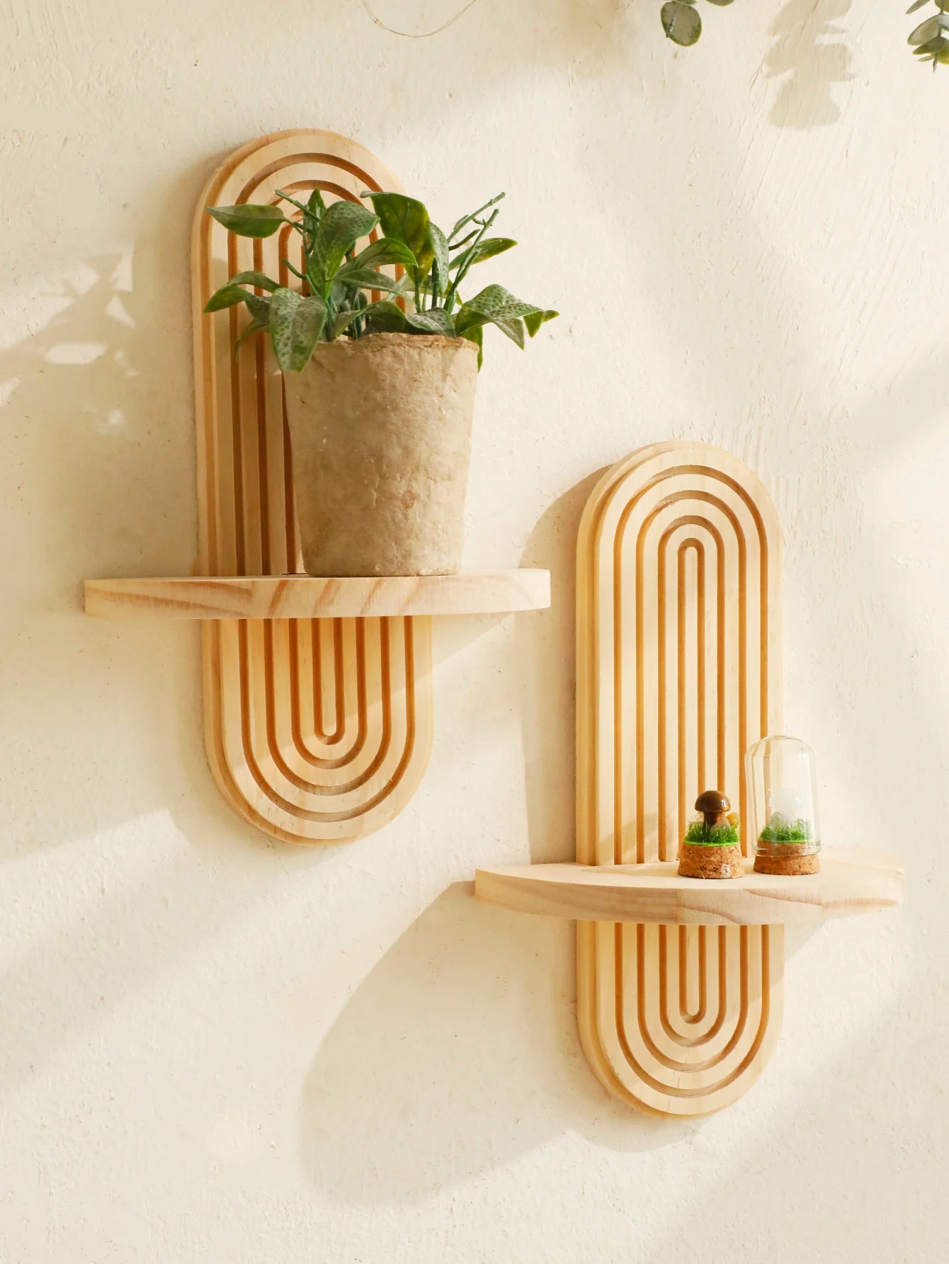 Boho Wooden Wall Shelf - Geometric Design