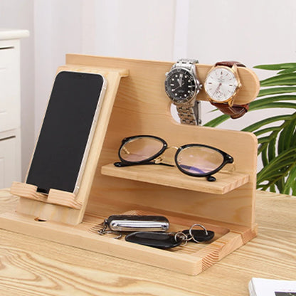 Wooden Bedside Organizer – Phone Docking Station, Key Holder, Wallet Stand, and Watch Organizer, Perfect Gift for Him