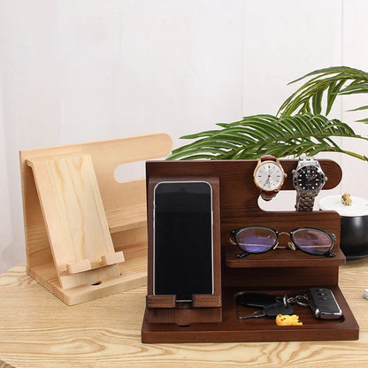 Wooden Bedside Organizer – Phone Docking Station, Key Holder, Wallet Stand, and Watch Organizer, Perfect Gift for Him