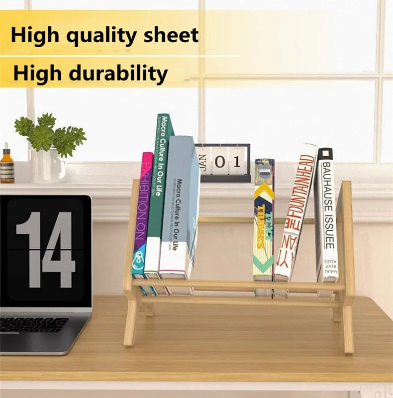 Desktop Mini Solid Wood Book Shelf – Simple Office, Documents, Magazine, and Stationery Organizer for Home Studyroom