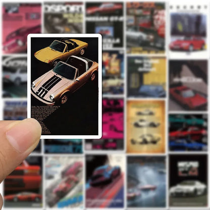 50pcs Retro JDM Racing Car Poster Stickers – Cool Graffiti DIY Decals for Phone, Skateboard, Luggage, and More