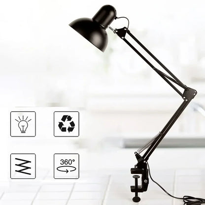 Retro Foldable Desk Lamp with Clip – Telescopic Eye-Care Light for Bedroom, Office, or Computer Desk, Compatible with E27 Bulb