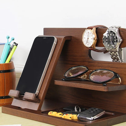 Wooden Bedside Organizer – Phone Docking Station, Key Holder, Wallet Stand, and Watch Organizer, Perfect Gift for Him