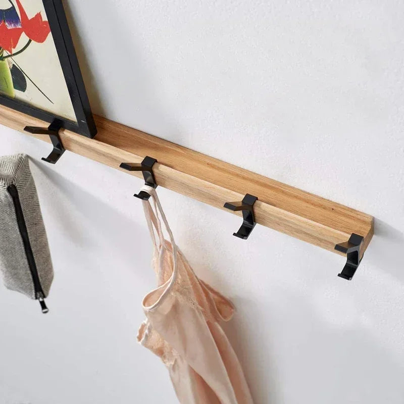 Nordic Wall Mounted Coat Rack with Movable 5 Hooks – Aluminum & Wooden Hanger for Hats, Towels, Robes, and More