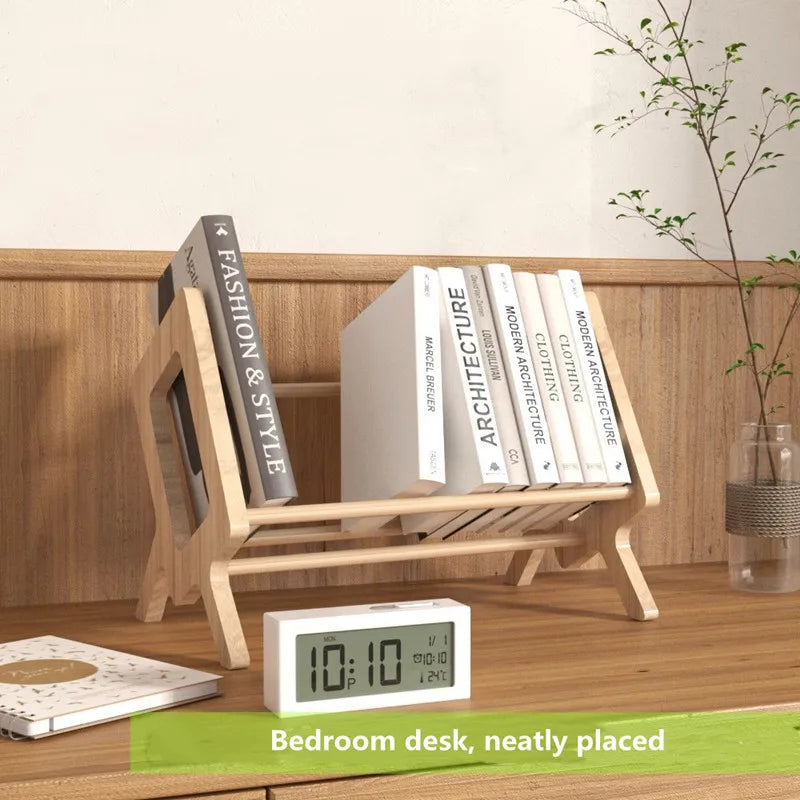 Desktop Mini Solid Wood Book Shelf – Simple Office, Documents, Magazine, and Stationery Organizer for Home Studyroom