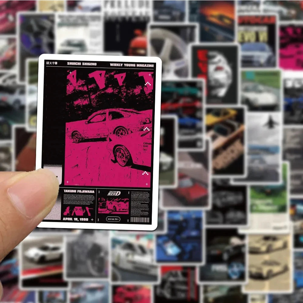 50pcs Retro JDM Racing Car Poster Stickers – Cool Graffiti DIY Decals for Phone, Skateboard, Luggage, and More