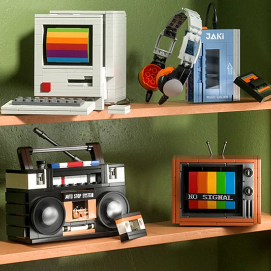 DIY Retro Appliance Furniture Model Kit – TV, Computer, Tape Recorder, Game Consoles, and Radio Building Blocks Set for Toy Collectors.