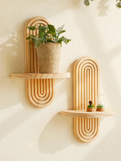 Boho Wooden Wall Shelf - Geometric Design