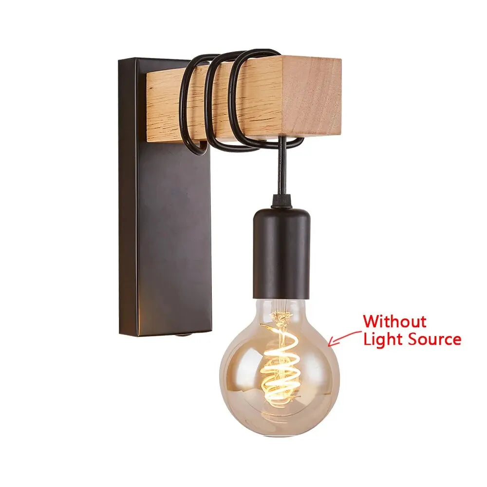 Retro Wood LED Wall Lamp - E27 Industrial Loft Light Fixture (110V/220V) for Living Room, Bedroom, Bathroom, and Restaurant Decor