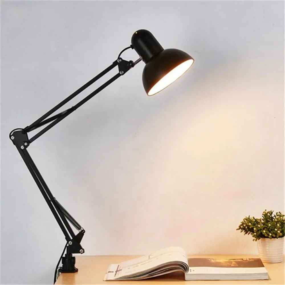 Retro Foldable Desk Lamp with Clip – Telescopic Eye-Care Light for Bedroom, Office, or Computer Desk, Compatible with E27 Bulb