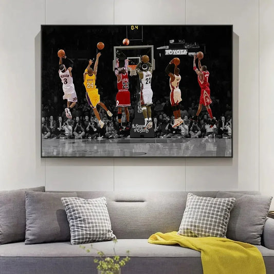 Motivational Basketball Star Posters – Retro Canvas Wall Art for Sports Fans