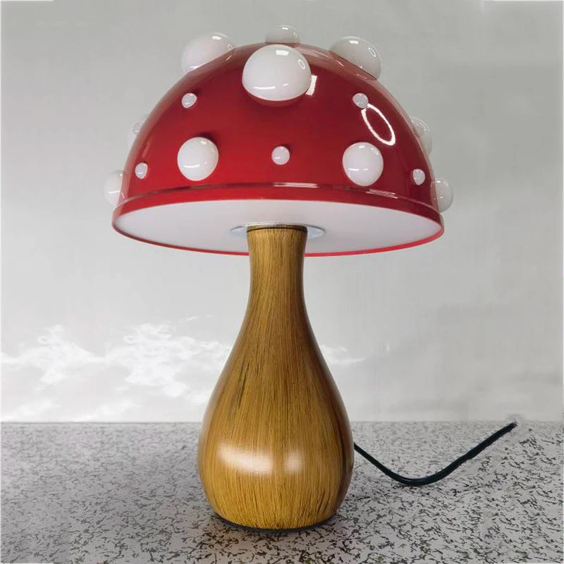 Amanita Mushroom Desk Lamp with LED Tricolor Bulb – AC or USB Powered, Warm Light, Biomimetic Fly Agaric Design for Living Room, Bedroom, or Hotel Use.