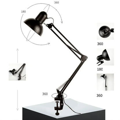 Retro Foldable Desk Lamp with Clip – Telescopic Eye-Care Light for Bedroom, Office, or Computer Desk, Compatible with E27 Bulb