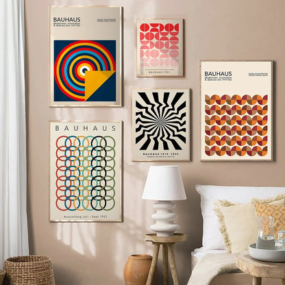 Modernist Bauhaus Geometric Canvas Poster – Retro Mid-Century Wall Art for Living Room & Home Décor